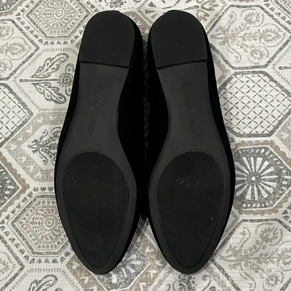Nine West Black Suede Zappoli Loafer Ballet Flats Comfort Classic Size 8.5 M